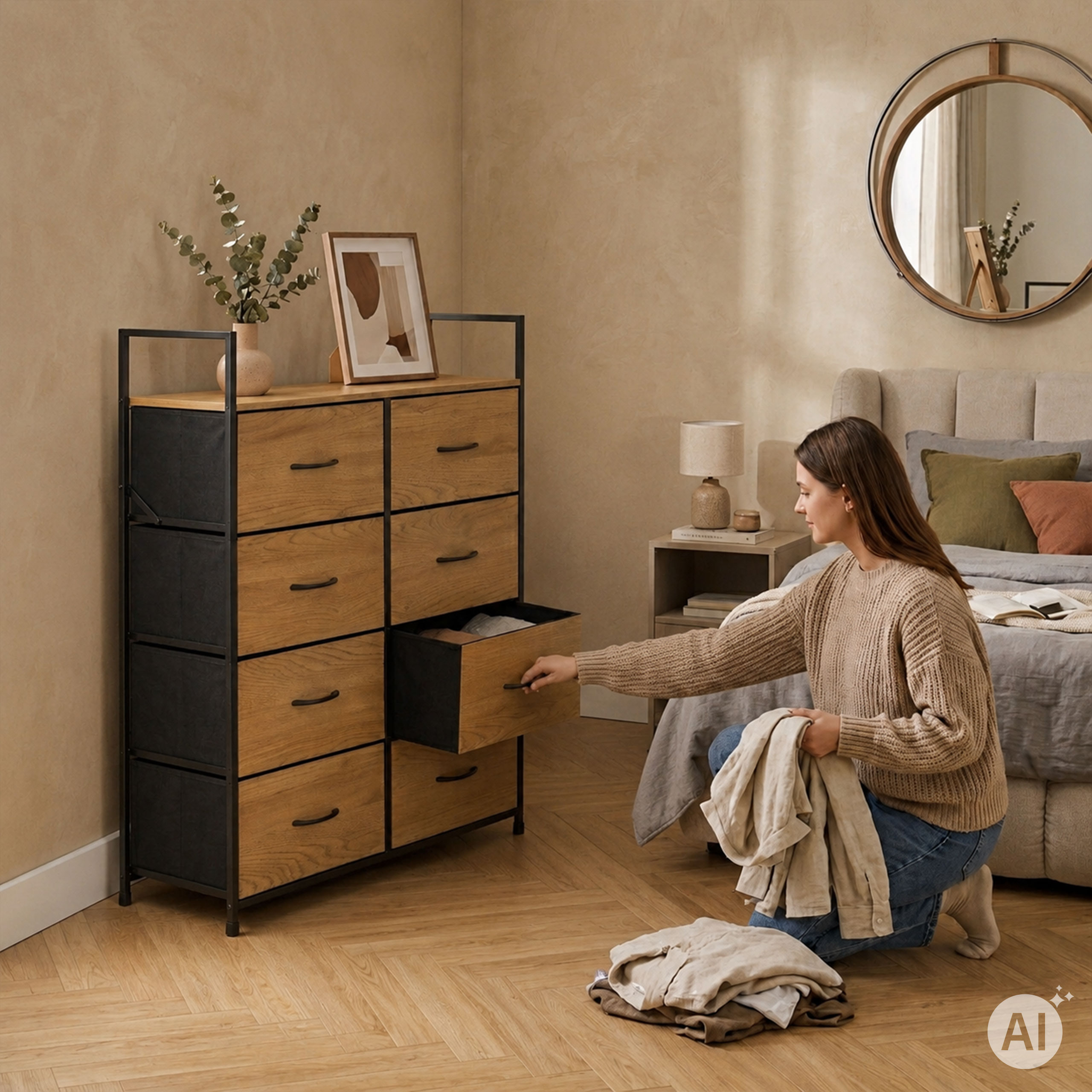 Spintelė su 8 audinio stalčiais 80 cm ModernHome aprašymas - Prekės nuotrauka