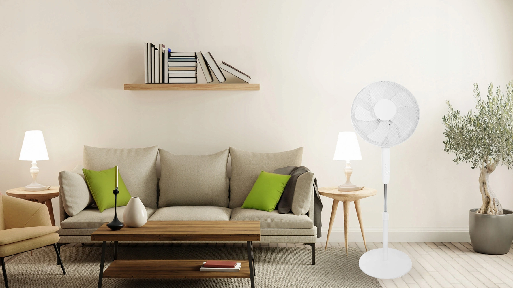 Standing Floor Fan 45W – 3 Modes, 5 Blades, Baltas aprašymas - Prekės nuotrauka