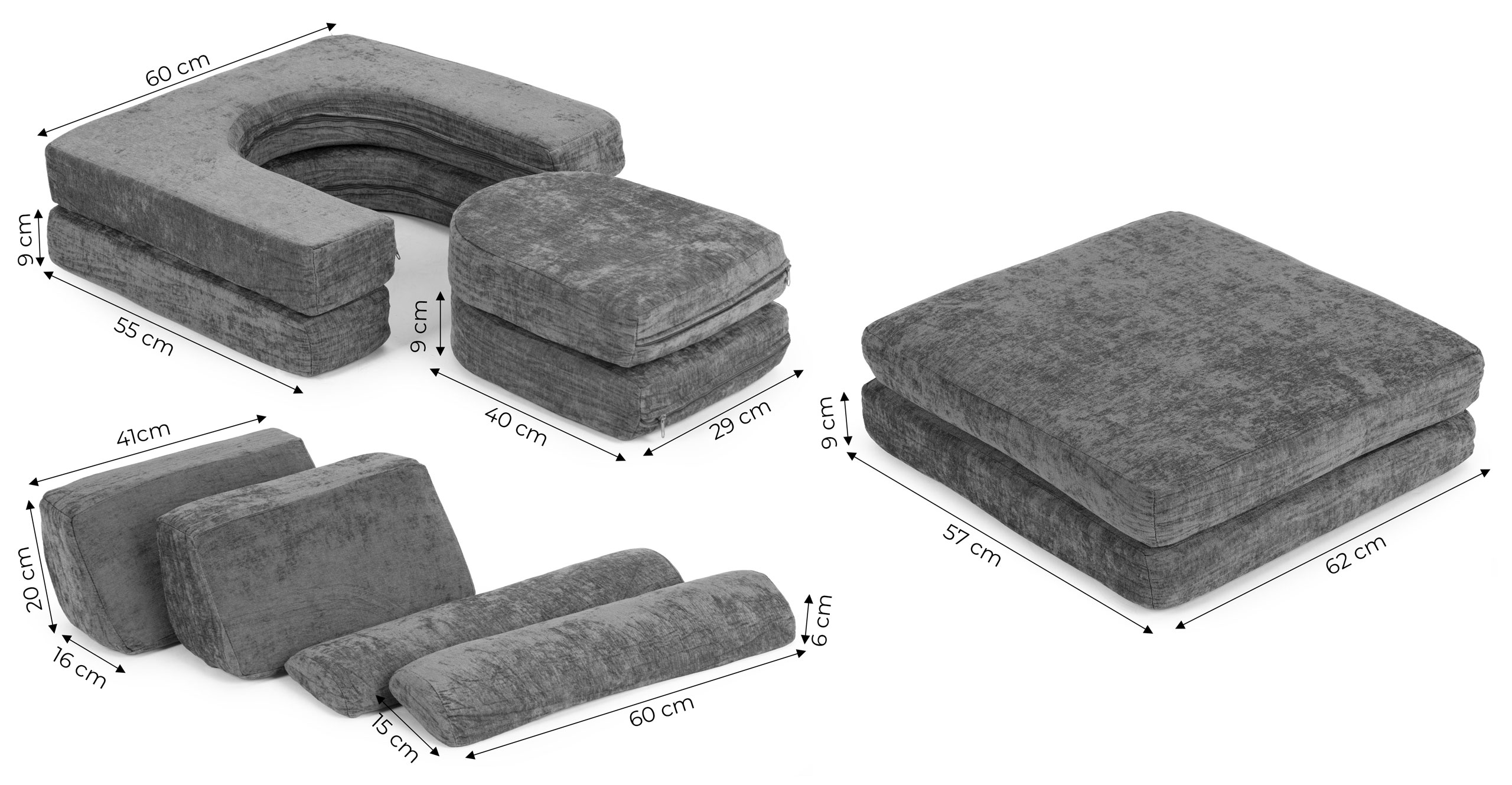 Ecotoys Sulankstoma pilka didelė modulinė sofa vaikams aprašymas - Prekės nuotrauka