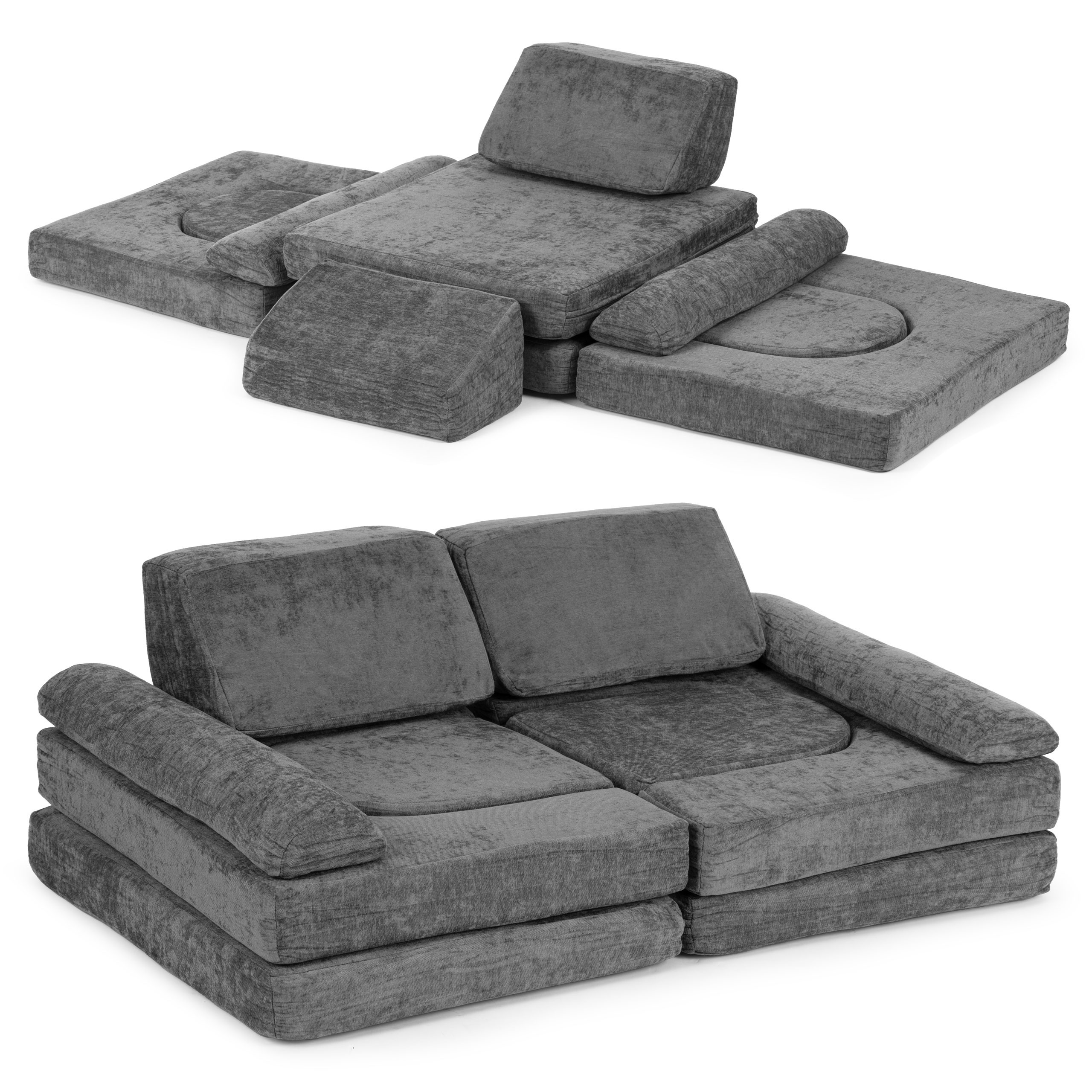 Ecotoys Sulankstoma pilka didelė modulinė sofa vaikams aprašymas - Prekės nuotrauka