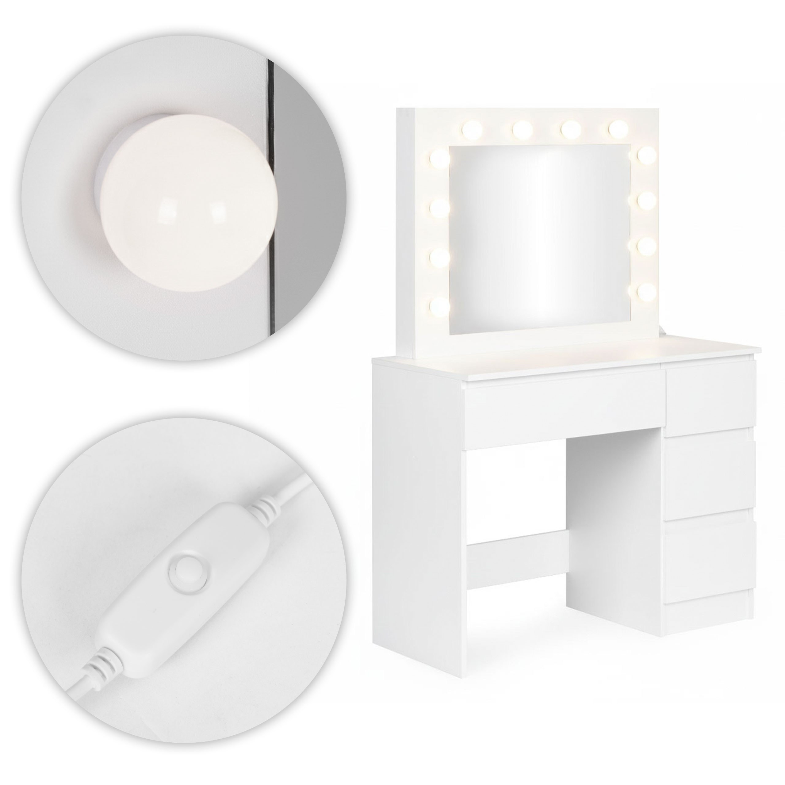 Tualetinis staliukas su veidrodžiu ir LED apšvietimu + taburetė ModernHome aprašymas - Prekės nuotrauka