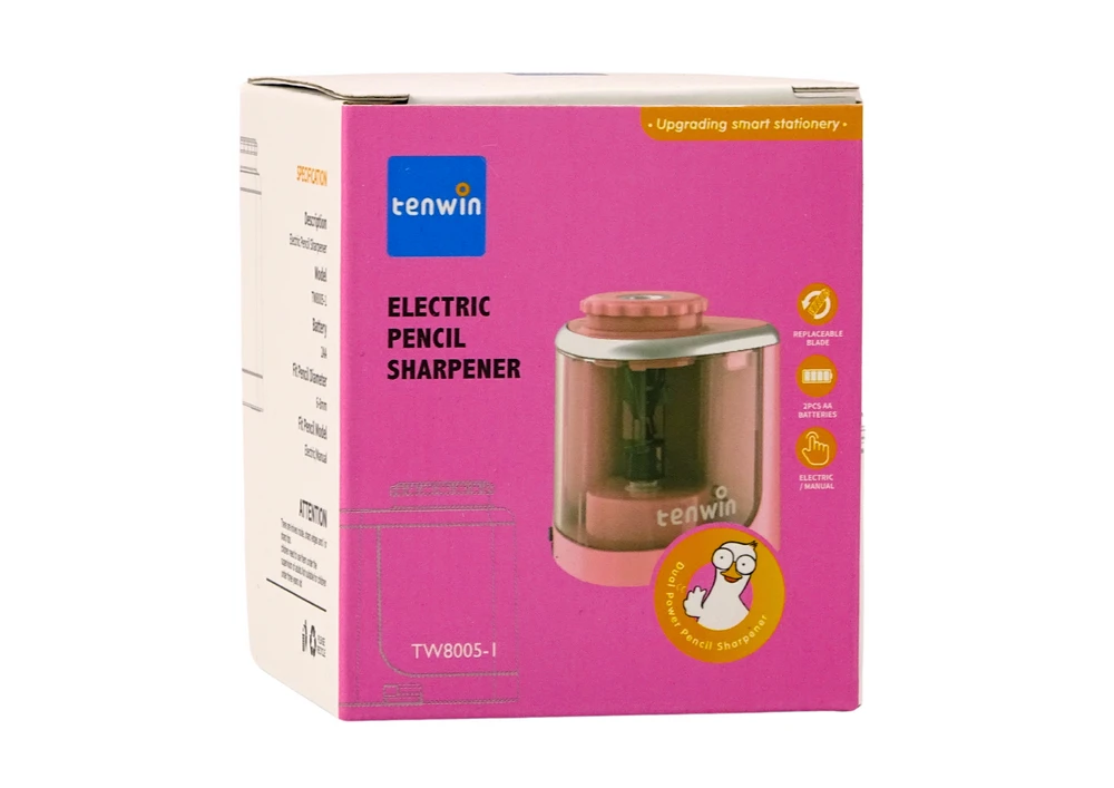 Lean Elektrinis rožinis drožtukas kreidoms ir pieštukams 6-8 mm