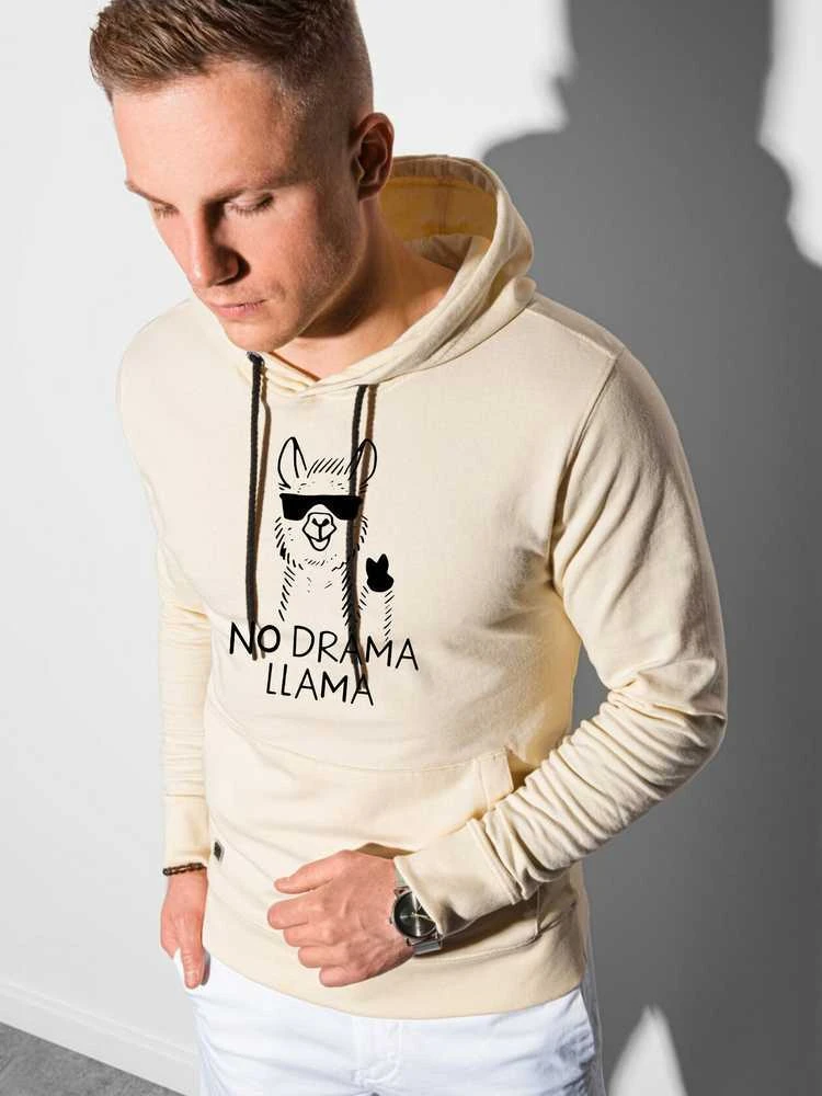 Gelsvos spalvos džemperis su gobtuvu No drama Llama
