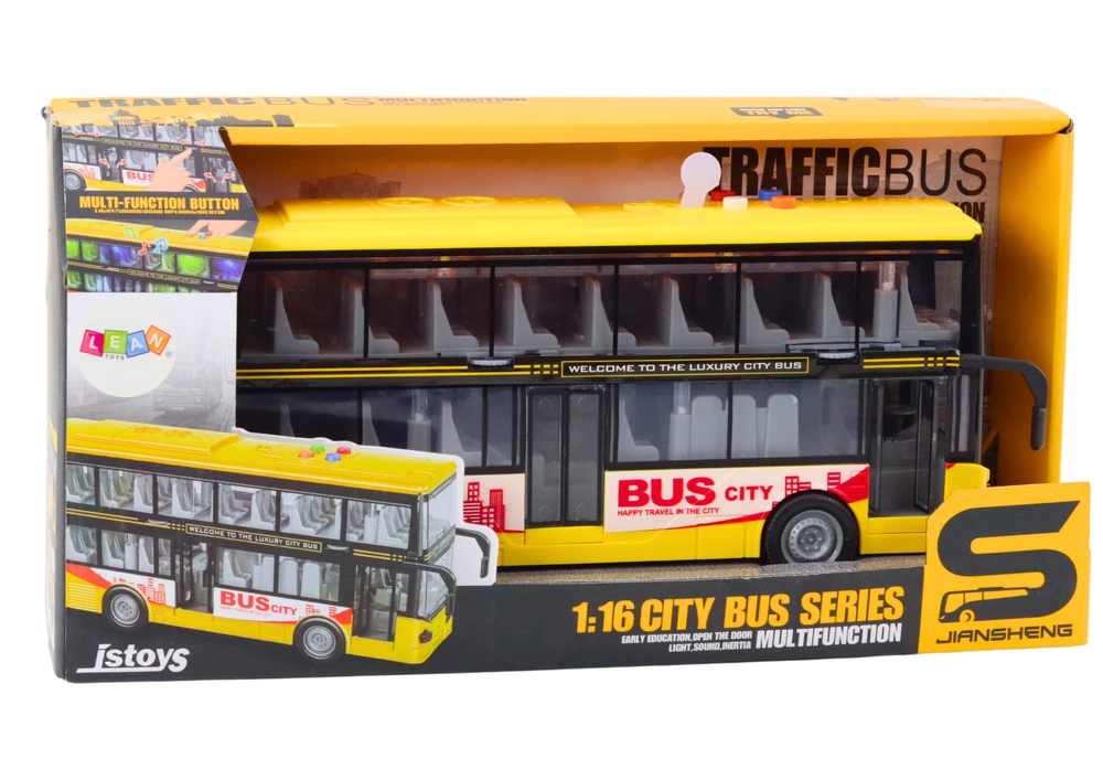 Lean Toys Geltonas dviaukštis autobusas 1:16