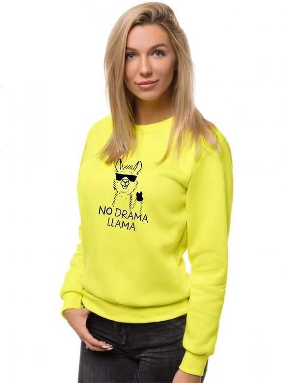 Geltonas moteriškas džemperis be gobtuvo No drama Llama