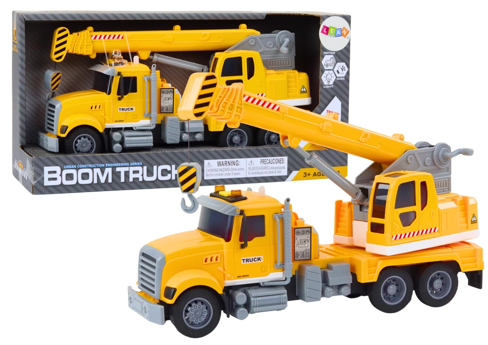 Lean Toys Geltonas sunkvežimis su kranu