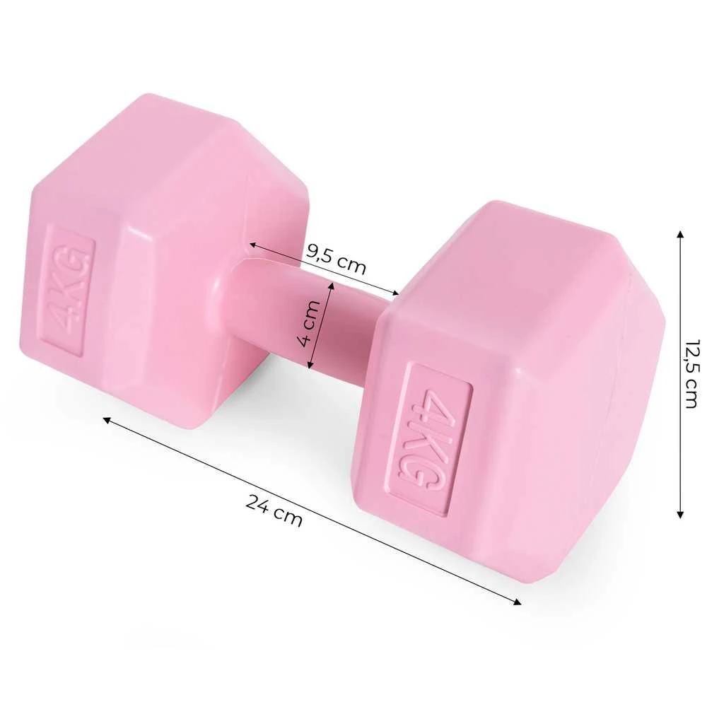 Šešiakampiai hanteliai, 2x4 kg, treniruokliai, rožiniai, ModernHome