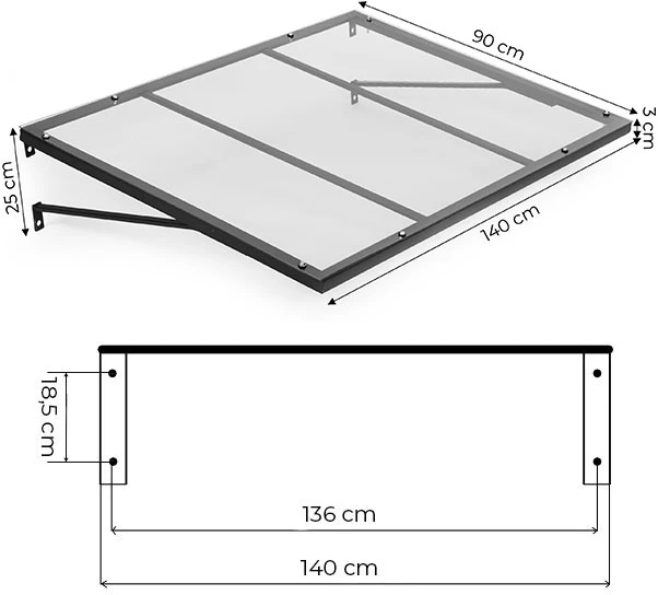 Įėjimo durų stogelis 140x90 cm su UV apsauga MultiGarden