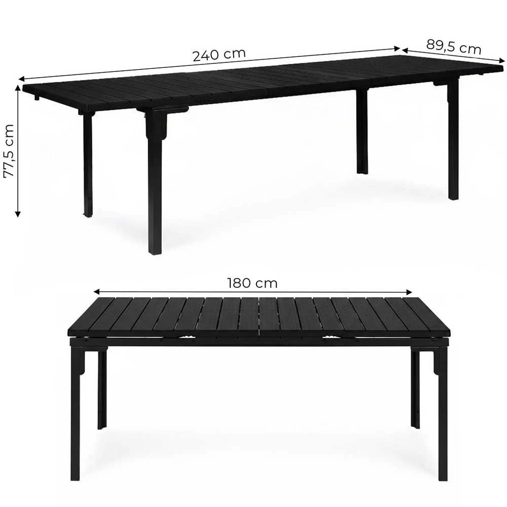 Išskleidžiamas juodas stalas 180–240 cm