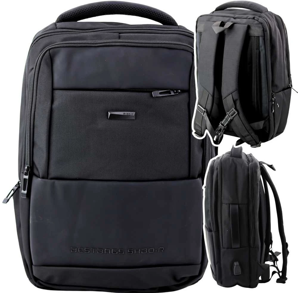 Lean Juodas miesto verslo kuprinė su USB ir krūtinės dirželiu, 26L