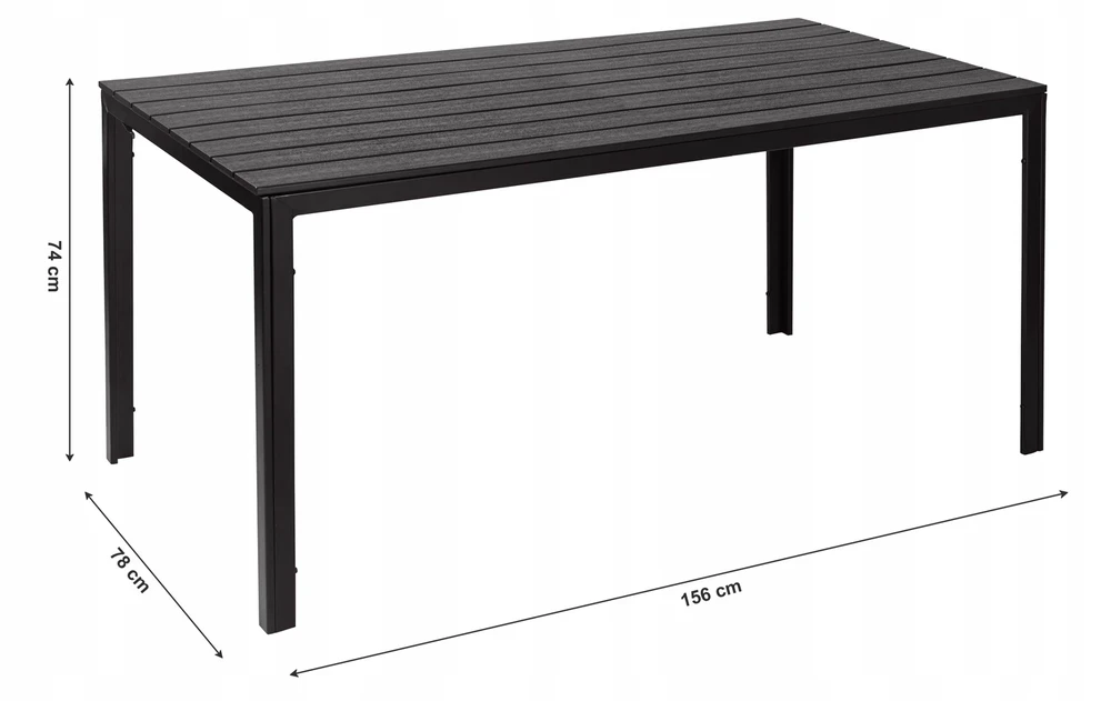 Juodas 6 vietų sodo stalas 156 x 78 cm