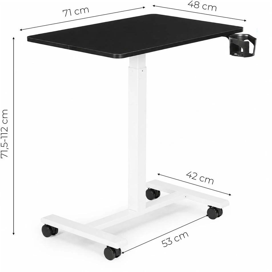 Juodas mobilus reguliuojamo aukščio stalas 70x48 cm ModernHome