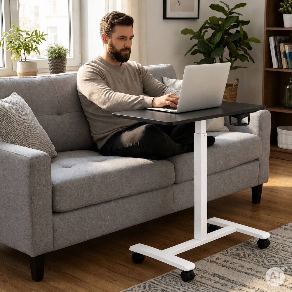 Juodas mobilus reguliuojamo aukščio stalas 70x48 cm ModernHome