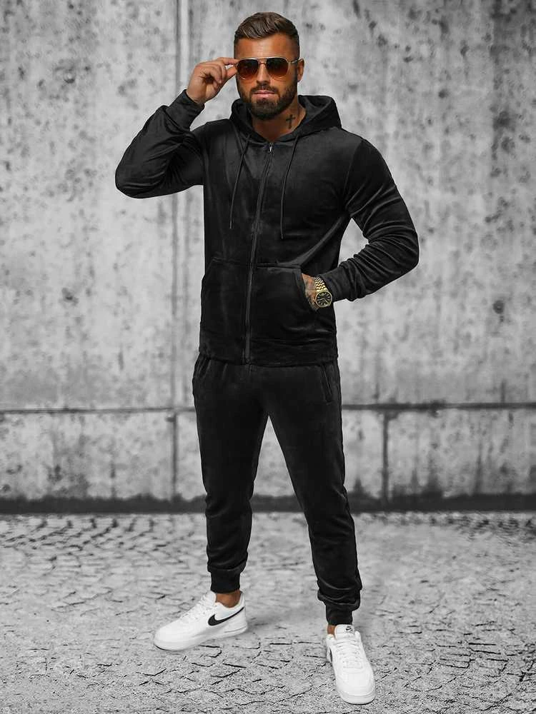Juodas vyriškas veliūrinis komplektas Style