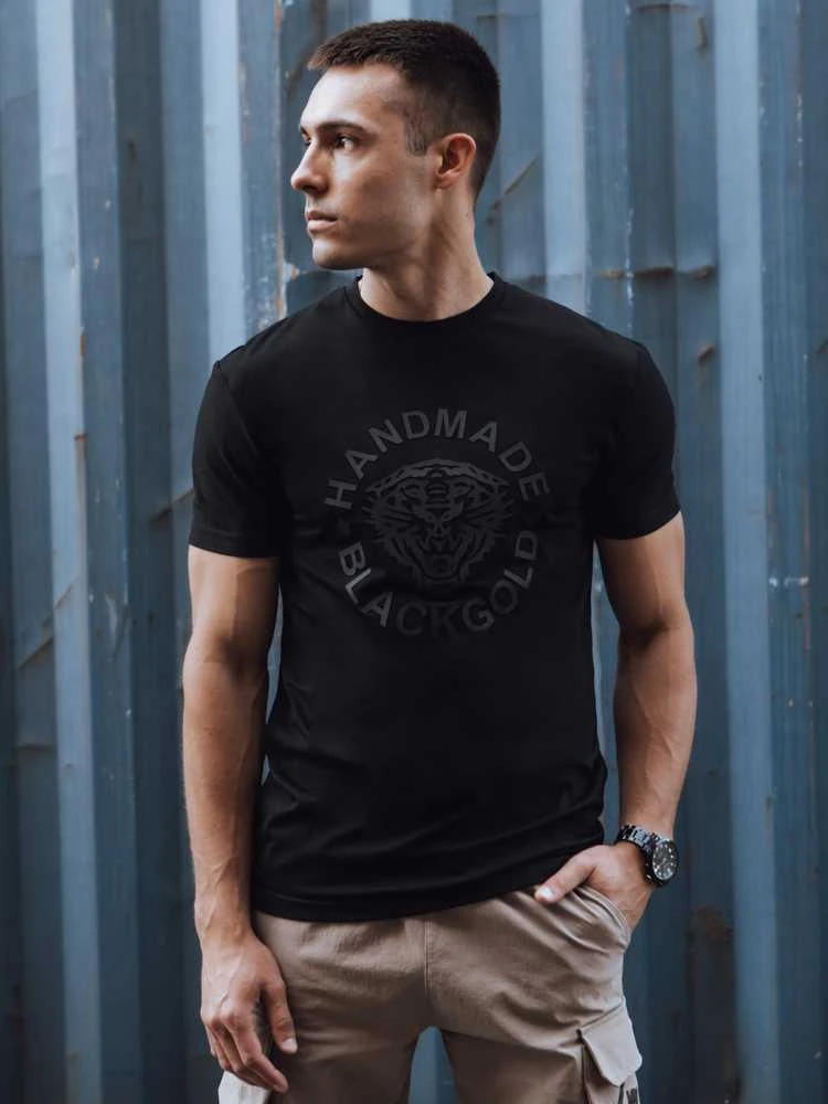Juodi vyriški marškinėliai su spauda Handmade