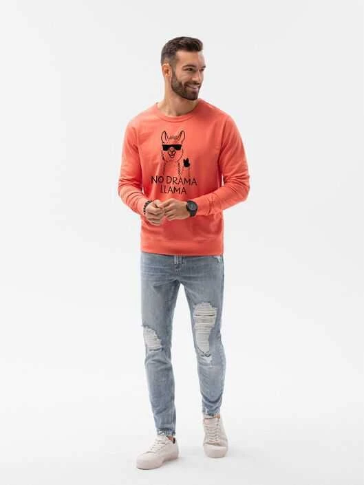 Koralinės spalvos džemperis No drama Llama