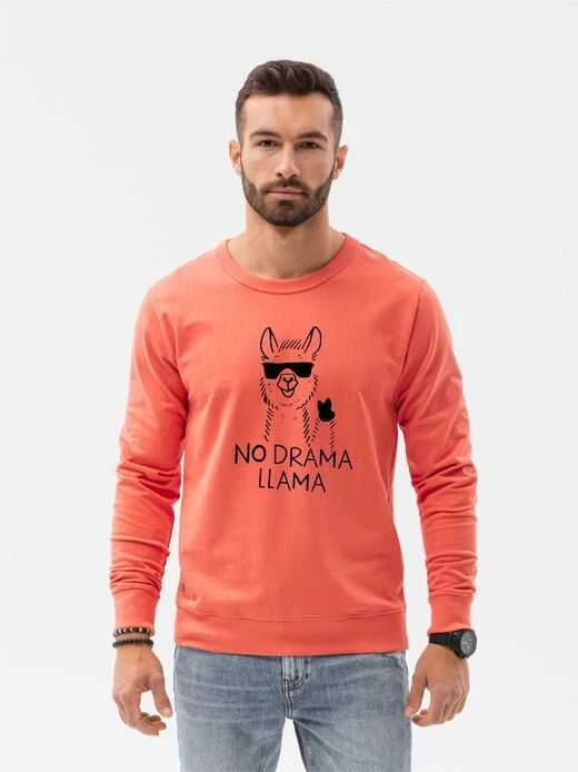 Koralinės spalvos džemperis No drama Llama