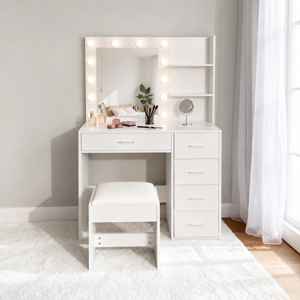 Kosmetikos staliukas su veidrodžiu ir LED apšvietimu ModernHome