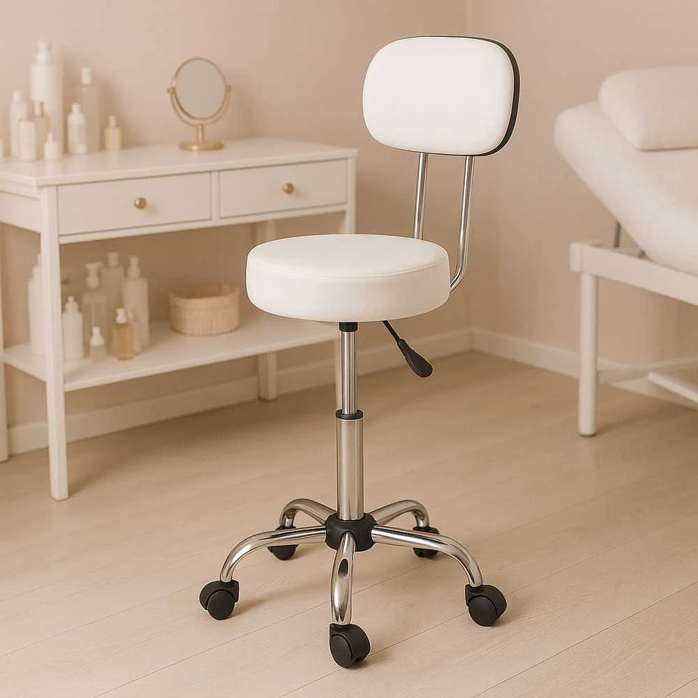 Pasukama kosmetinė–medicininė kėdė su atlošu, reguliuojamo aukščio, balta, ModernHome
