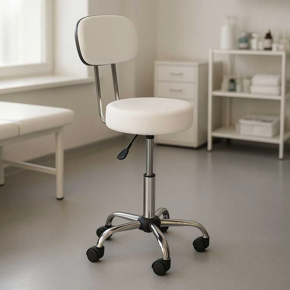 Pasukama kosmetinė–medicininė kėdė su atlošu, reguliuojamo aukščio, balta, ModernHome