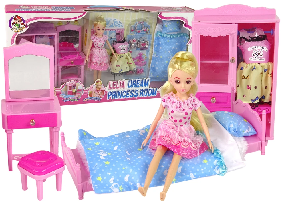 Lean Toys Lėlių baldų komplektas lova su spinta