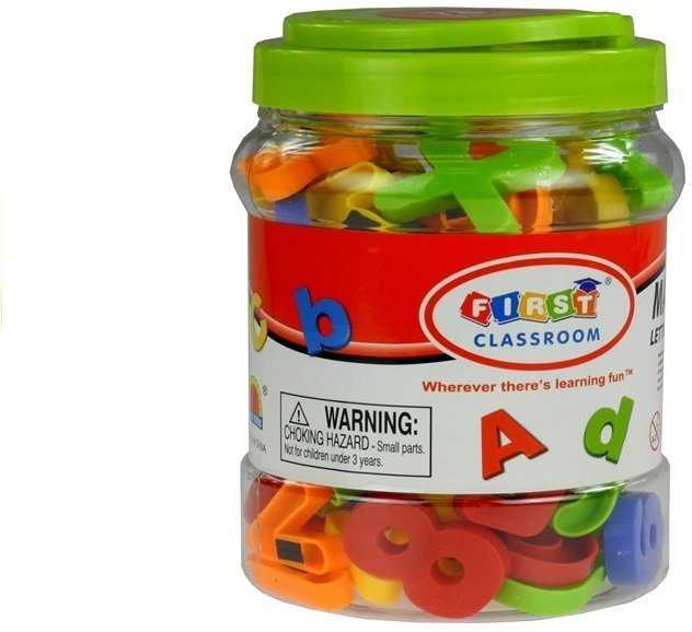 Magnetinės raidės ir skaičiai stiklainyje