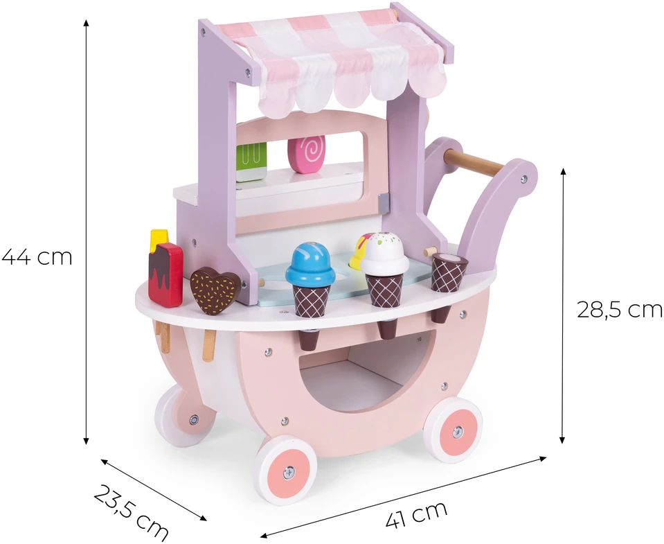 Ecotoys Medinis vežimėlis-ledų parduotuvė vaikams Eco Toys, 12 el