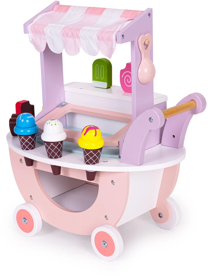 Ecotoys Medinis vežimėlis-ledų parduotuvė vaikams Eco Toys, 12 el
