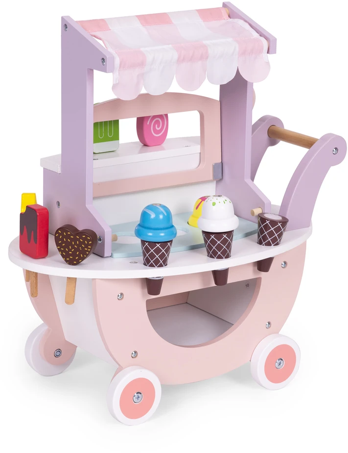 Ecotoys Medinis vežimėlis-ledų parduotuvė vaikams Eco Toys, 12 el