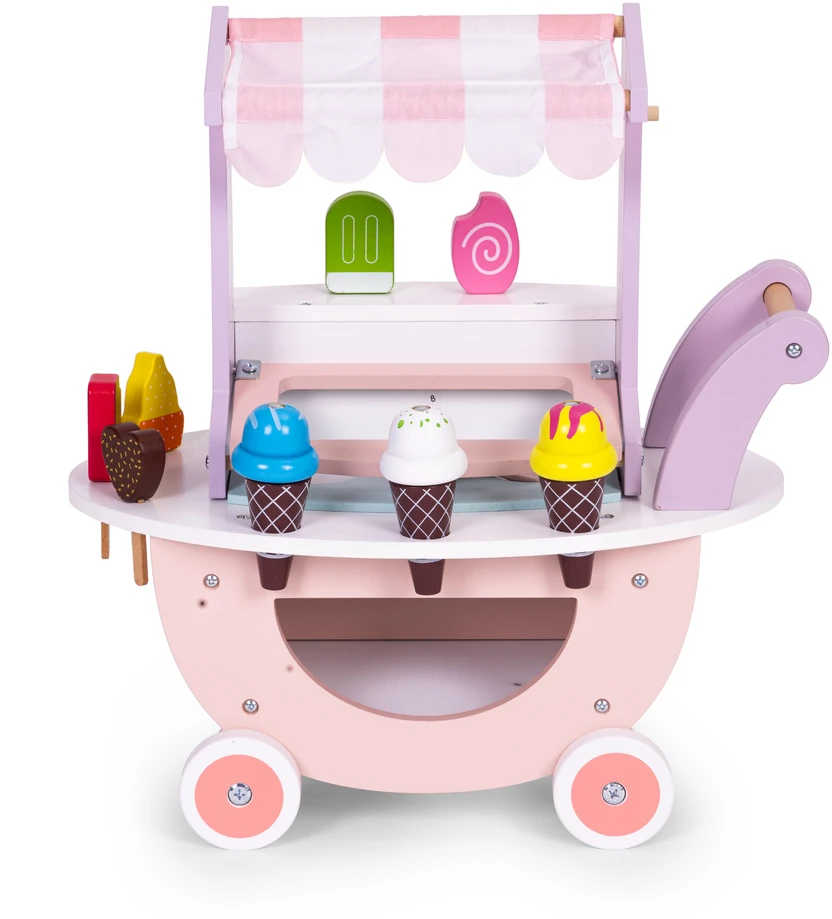Ecotoys Medinis vežimėlis-ledų parduotuvė vaikams Eco Toys, 12 el