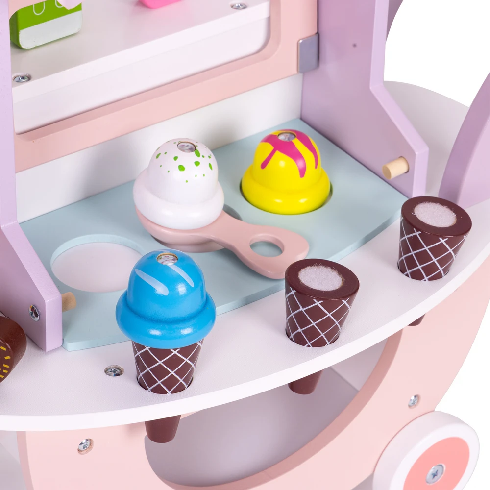 Ecotoys Medinis vežimėlis-ledų parduotuvė vaikams Eco Toys, 12 el
