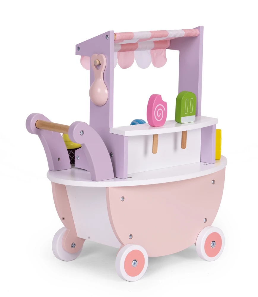 Ecotoys Medinis vežimėlis-ledų parduotuvė vaikams Eco Toys, 12 el