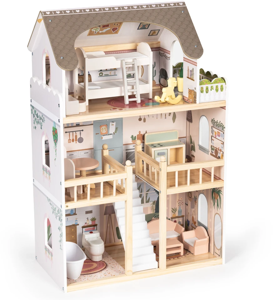 Medinis lėlių namelis 3 aukštų ECOTOYS