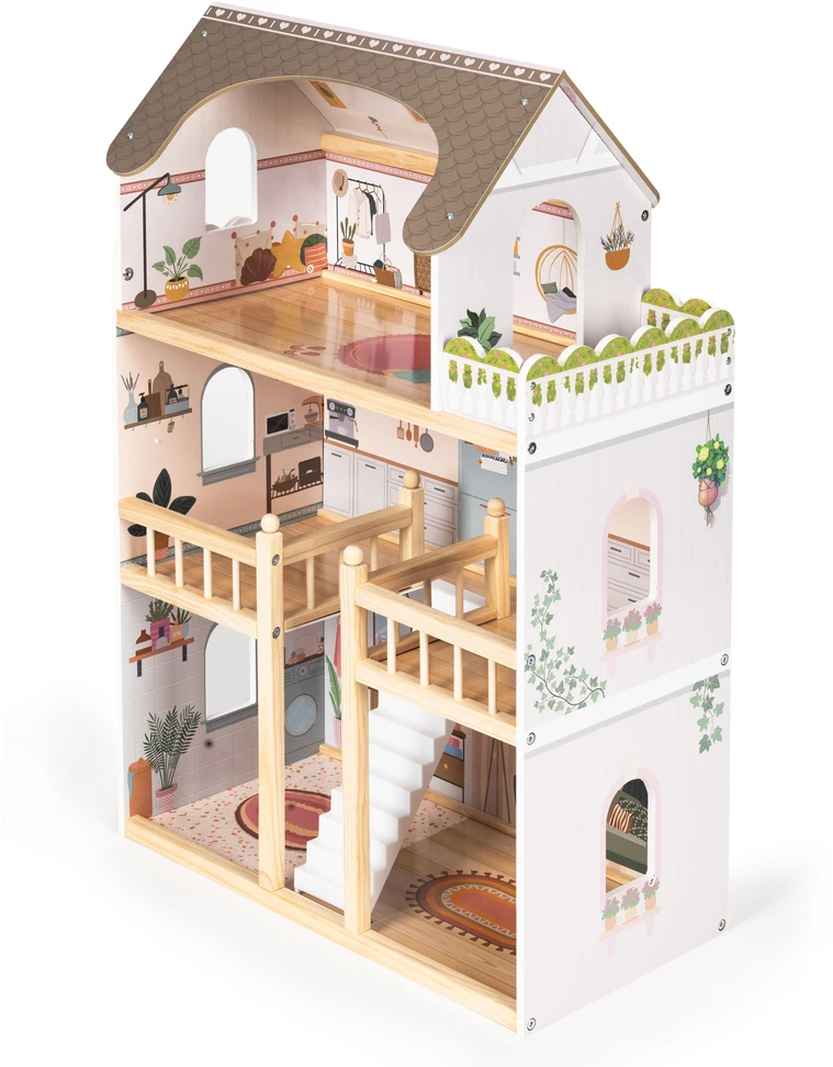 Medinis lėlių namelis 3 aukštų ECOTOYS