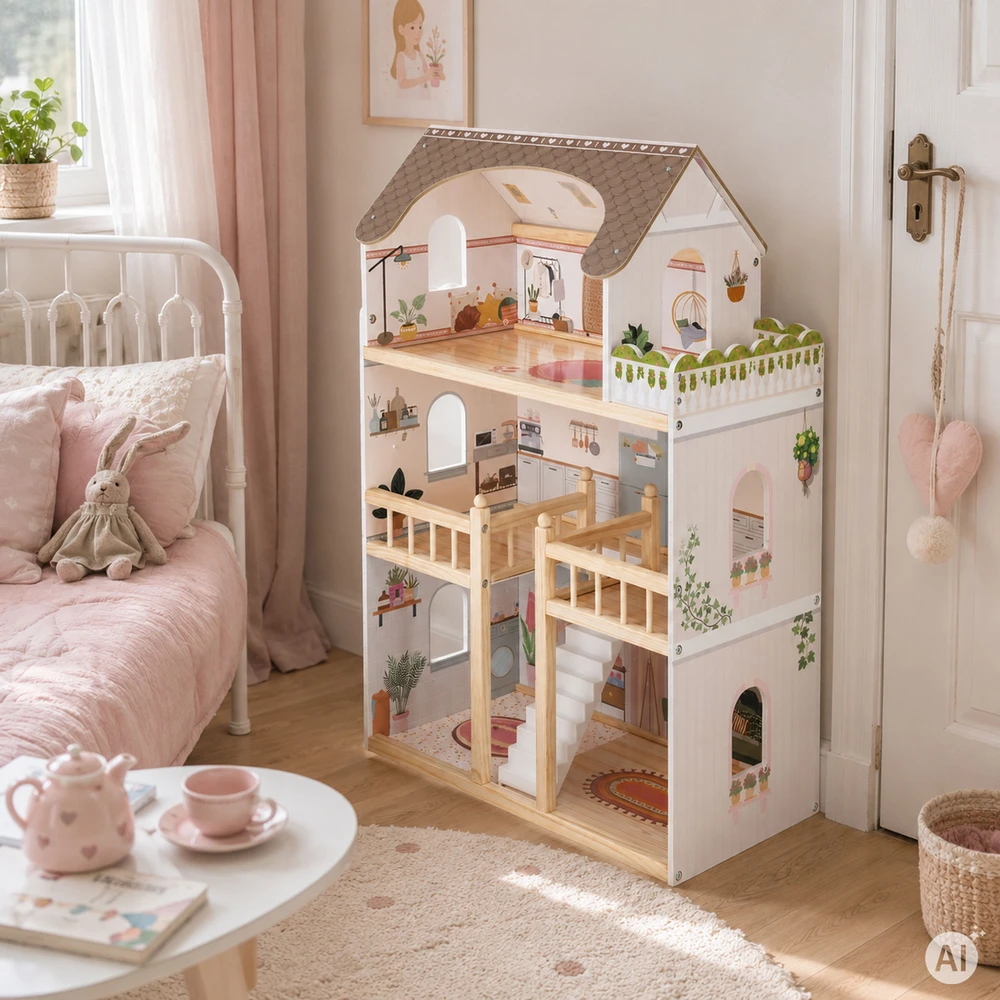 Medinis lėlių namelis 3 aukštų ECOTOYS