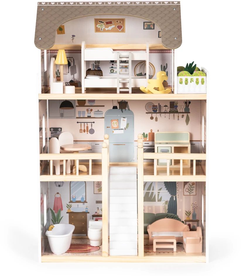 Medinis lėlių namelis 3 aukštų ECOTOYS