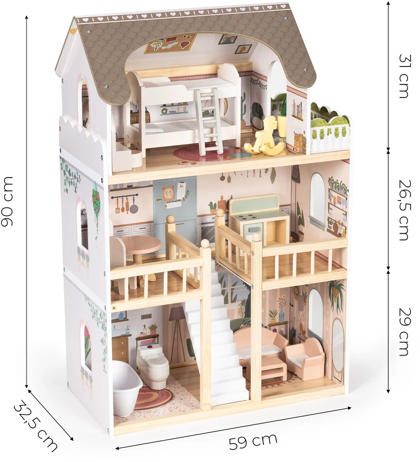 Medinis lėlių namelis 3 aukštų ECOTOYS