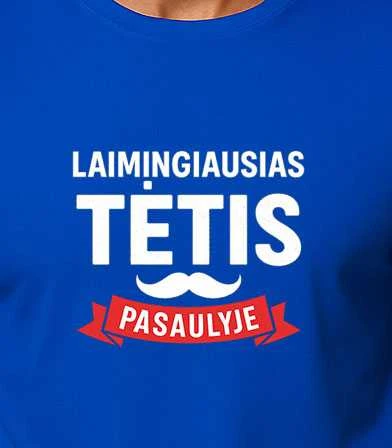 Mėlyni marškinėliai Laimingiausias tėtis (baltas)