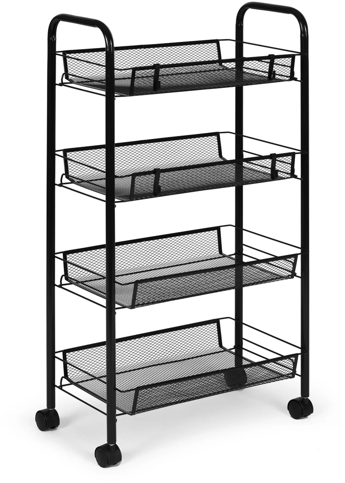 Metalinis mobilus juodas organizatorius su 4 lentynomis ModernHome