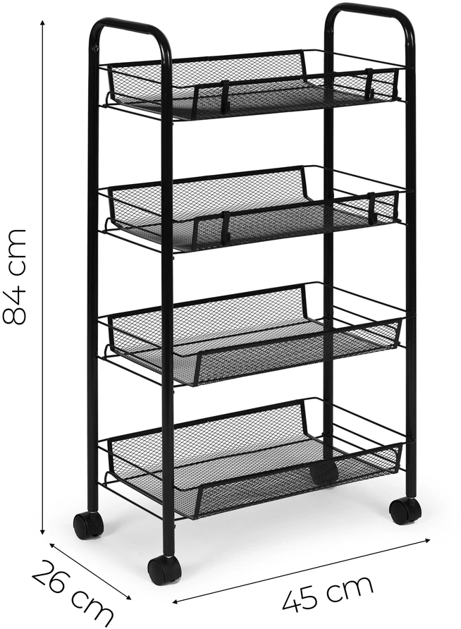 Metalinis mobilus juodas organizatorius su 4 lentynomis ModernHome