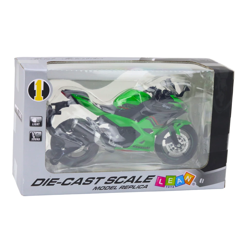 Lean Toys Žalias sportinis motociklas 1:12 su šviesomis ir garsais