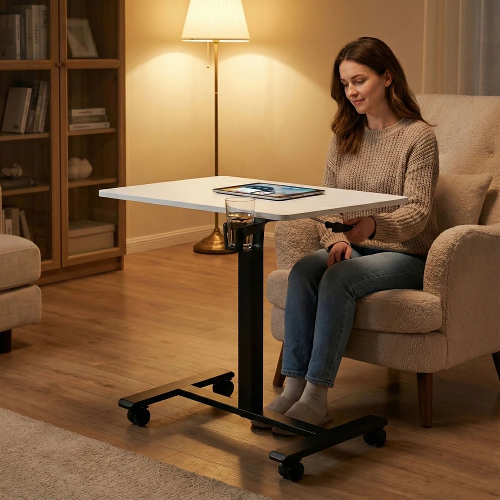 Mobilus baltas reguliuojamas stalas 70x48 cm ModernHome