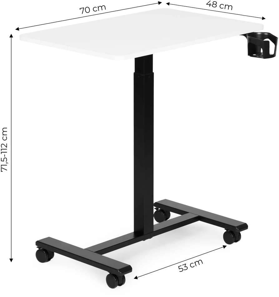 Mobilus baltas reguliuojamo aukščio stalas 70x48 cm ModernHome