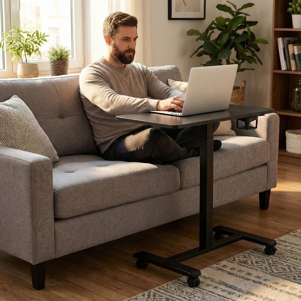 Mobilus juodas reguliuojamo aukščio stalas 70x48 cm ModernHome