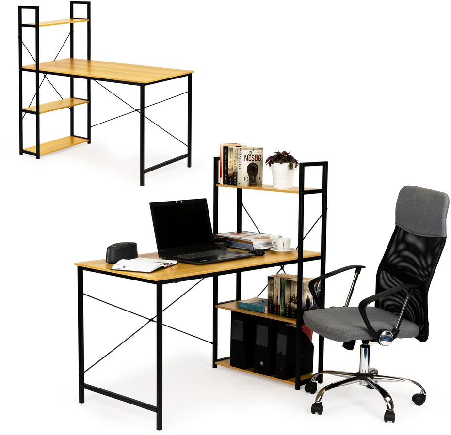 Rašomasis stalas su lentynomis Modern Home, 120x64 cm, šviesiai rudas/juodas