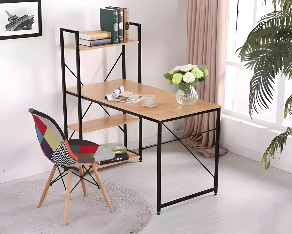 Rašomasis stalas su lentynomis Modern Home, 120x64 cm, šviesiai rudas/juodas