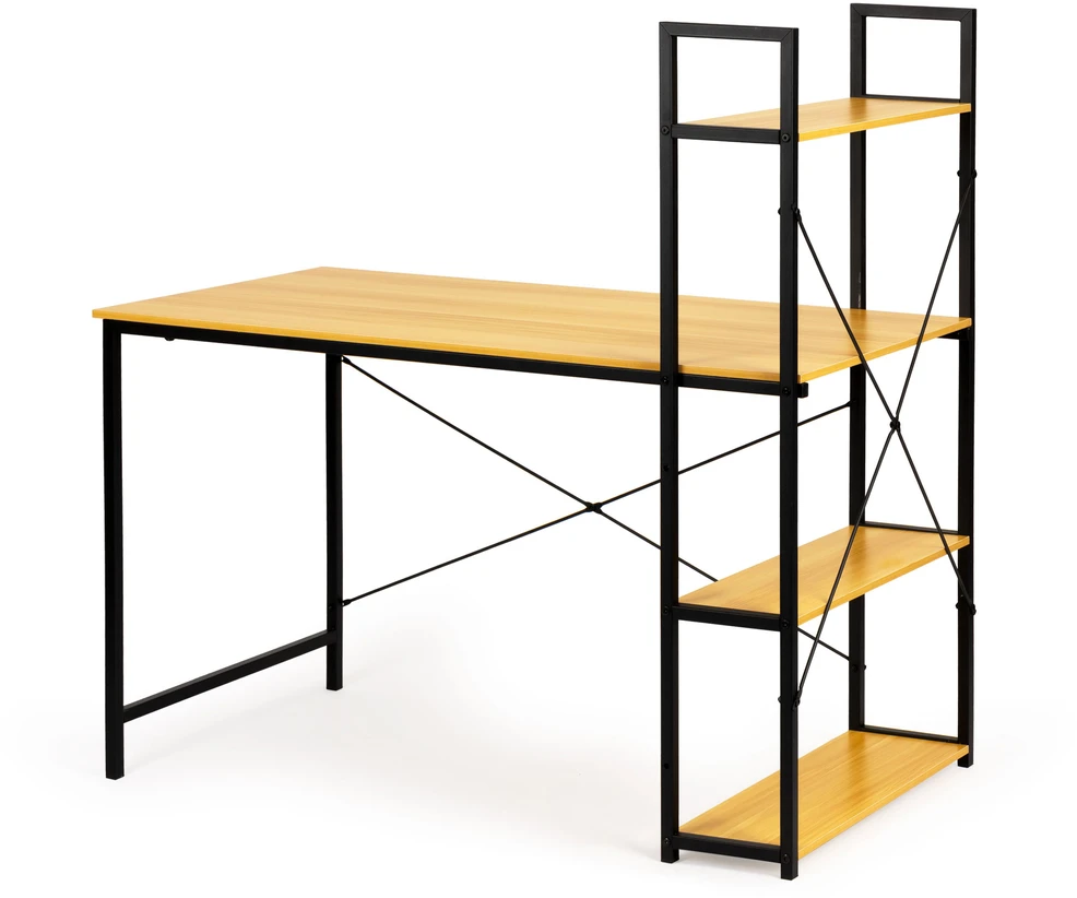 Rašomasis stalas su lentynomis Modern Home, 120x64 cm, šviesiai rudas/juodas