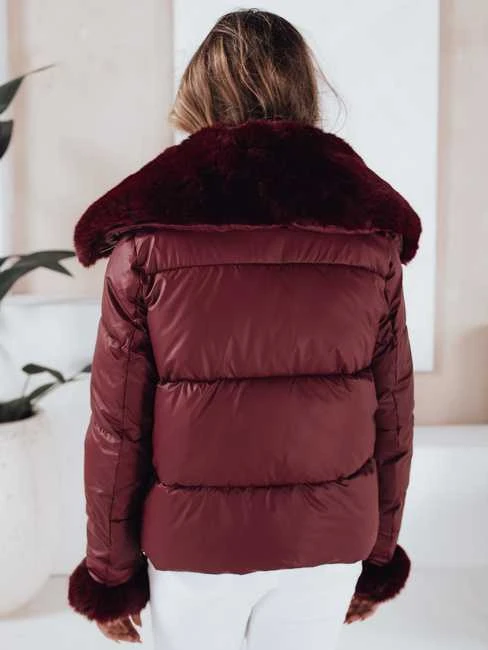 Moteriška bordo trumpa striukė su kailiu Flora