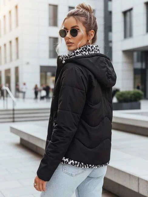 Moteriška dvipusė juoda dygsniuota striukė Leo