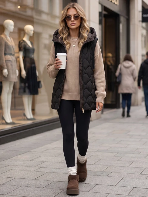 Moteriška juoda dygsniuota limenė Fashion